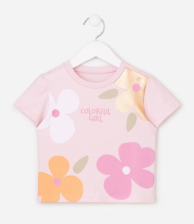 Remera Infantil en Algodón Poim Estampado Floral - Tam1 a 6 años