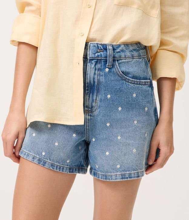 Short Evasê en Jeans con Bordado de Lunares 3