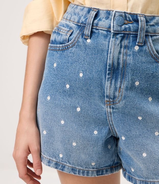 Short Evasê en Jeans con Bordado de Lunares 4