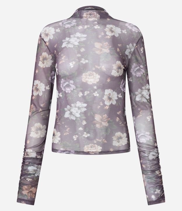 Blusa en Tule Floral con Transparencia y Fruncido en los Puños 5