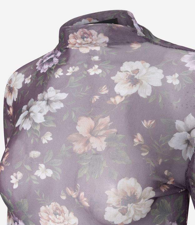 Blusa en Tule Floral con Transparencia y Fruncido en los Puños 6
