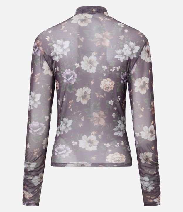 Blusa en Tule Floral con Transparencia y Fruncido en los Puños 7