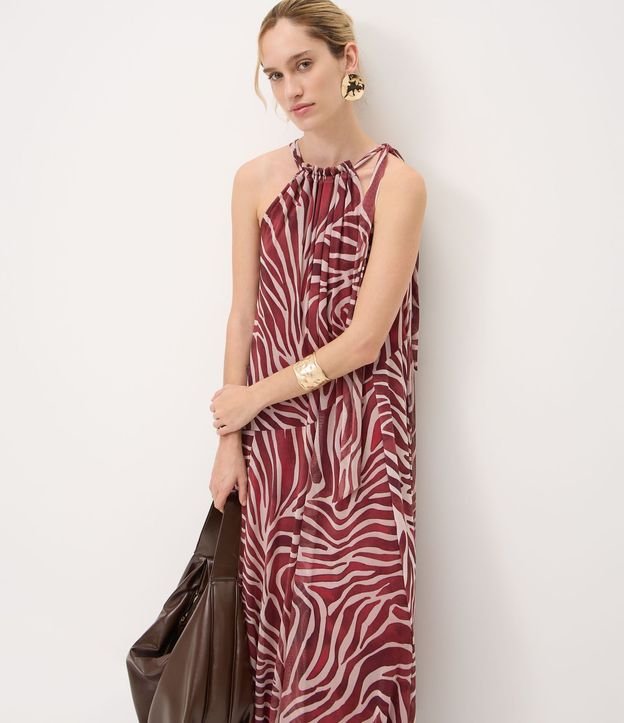 Vestido Largo en Tule con Estampado Abstracta