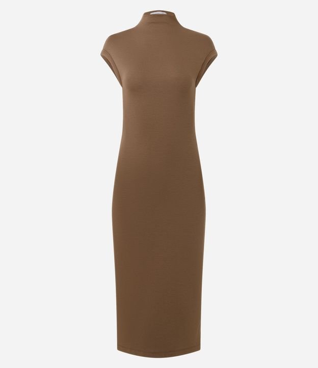 Vestido Midi en punto Roma con Hombros Contrastantes 4