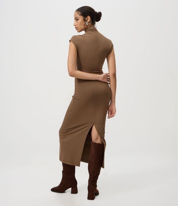 Vestido Midi en punto Roma con Hombros Contrastantes 3