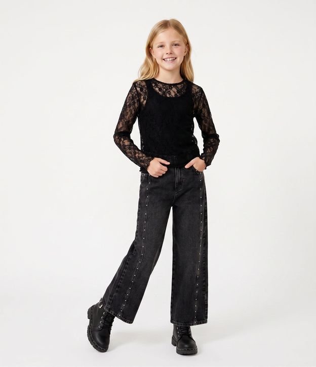 Blusa Infantil en Encaje con Manga Larga - Talle 5 a 16 años