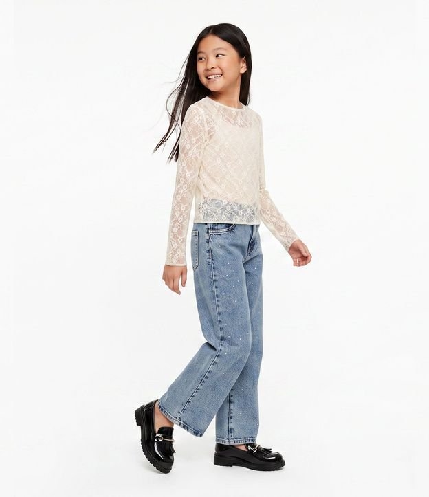 Blusa Infantil en Encaje con Manga Larga - Talle 5 a 16 años