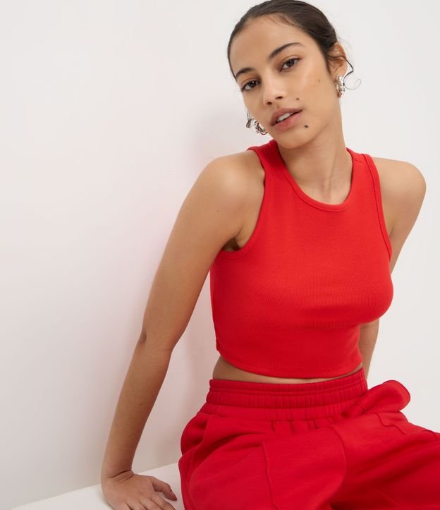Musculosa Cropped Acanalada en Algodón con Cuello Redondo 1