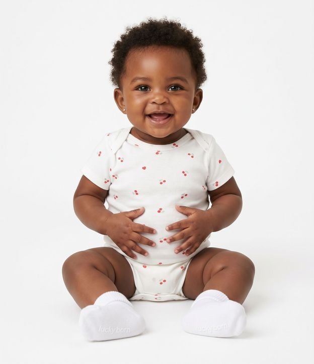 Body Bebé en Algodón Estampado Cerezas y Frutillas - Talle RN a 18 Meses