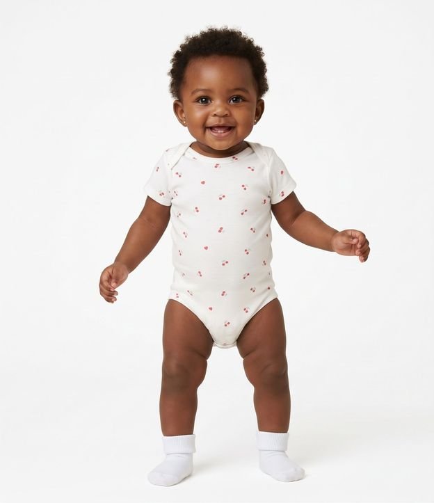 Body Bebé en Algodón Estampado Cerezas y Frutillas - Talle RN a 18 Meses 2