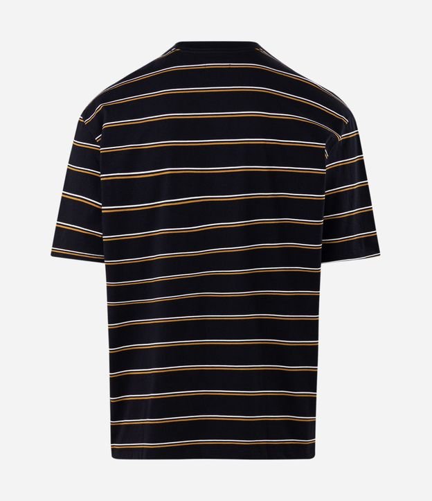 Remera Relaxed en Algodón con Rayas Finas y Bordado