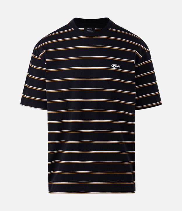 Remera Relaxed en Algodón con Rayas Finas y Bordado 2