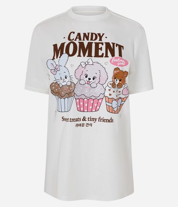 Remera en Algodón con Estampado de Animales y Cupcakes con Lettering 5