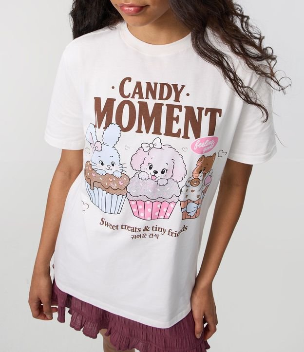 Remera en Algodón con Estampado de Animales y Cupcakes con Lettering 3