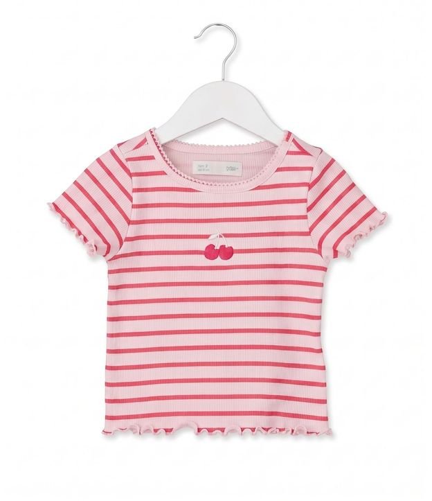 Remera Infantil Rib Rayada con Cereza Bordada - Talle 1 a 6 años