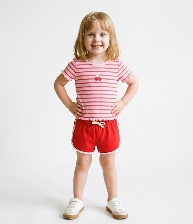 Remera Infantil Rib Rayada con Cereza Bordada - Talle 1 a 6 años