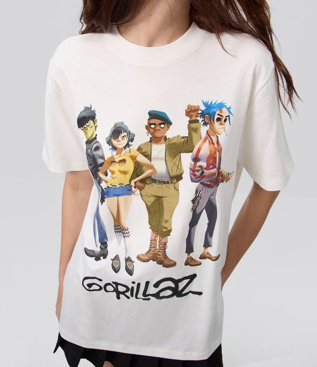 Remera Manga Corta con Estampado Gorillaz en Algodón 3