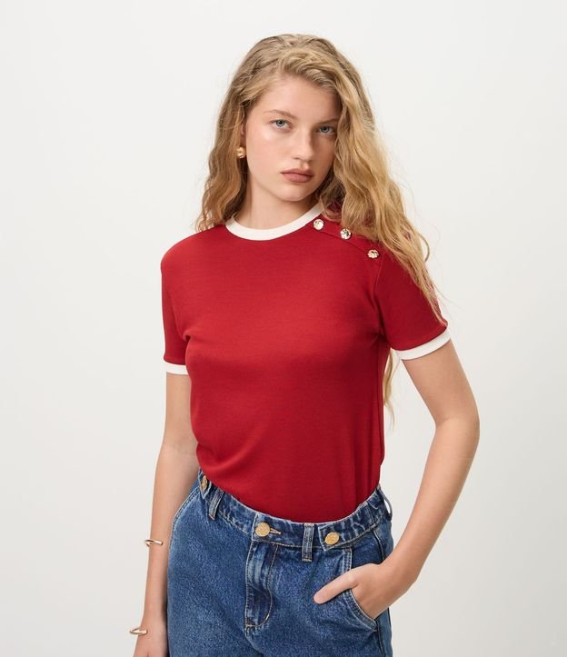 Blusa Manga Corta en Rib con Botones en el Hombro