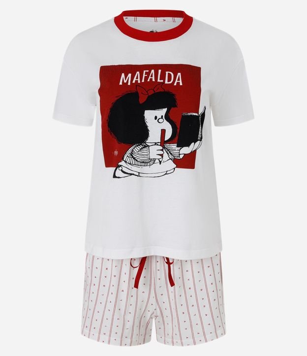 Pijama Corta con Estampa de Mafalda y Corazones