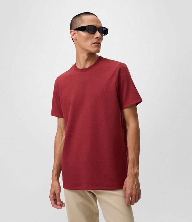 Remera Regular en Algodón con Textura Waffle