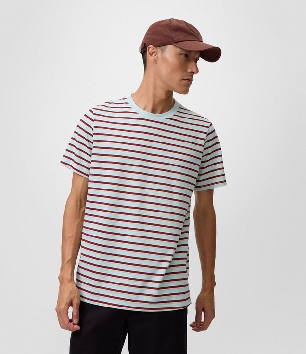 Remera Regular en Algodón con Rayas en Hilo Teñido
