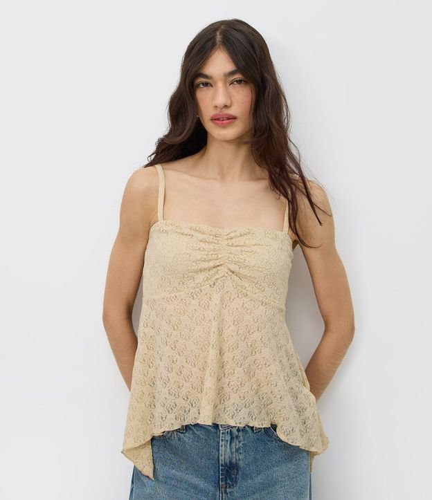 Blusa Peplum en Encaje con Bretel Fino