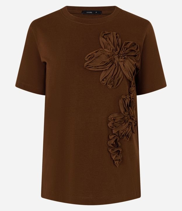 Remera en Algodón con Flores Aplicadas en Chiffon