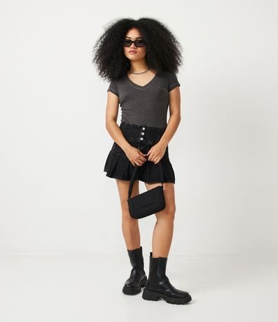 Blusa Básica en Algodón con Manga Corta y Bolsillo Pequeño 3