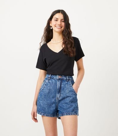 Blusa Básica en Algodón con Escote V y Manga Corta 1