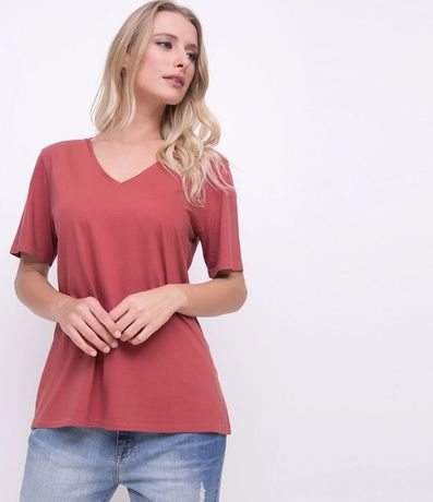 Blusa Básica en Algodón con Escote V y Manga Corta 1
