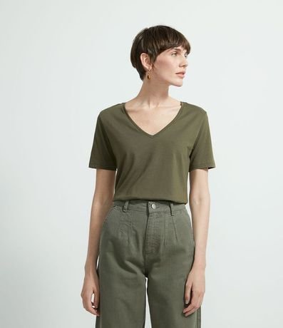 Blusa Básica en Algodón con Escote V y Manga Corta 1