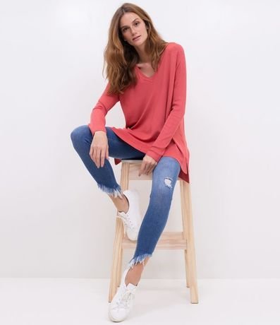 Blusa de Punto con Escote V Texturizada con Barra Mullet 4
