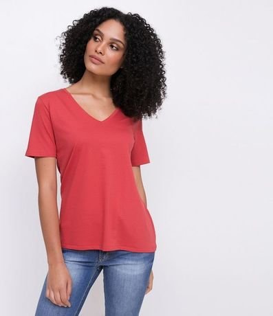 Blusa Básica en Algodón con Escote V y Manga Corta 1