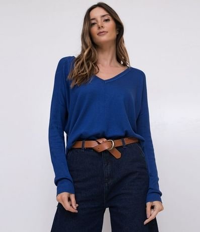Blusa de Punto con Escote V Texturizada con Barra Mullet 1