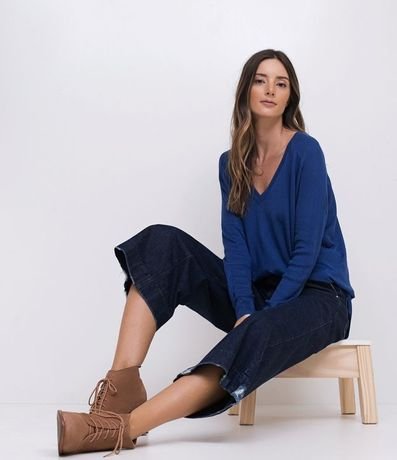 Blusa de Punto con Escote V Texturizada con Barra Mullet 4