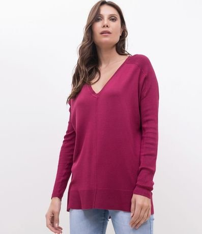 Blusa de Punto con Escote V Texturizada con Barra Mullet 1