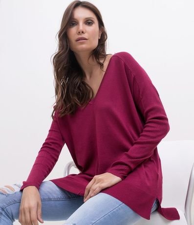 Blusa de Punto con Escote V Texturizada con Barra Mullet 4