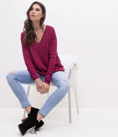 Blusa de Punto con Escote V Texturizada con Barra Mullet 5