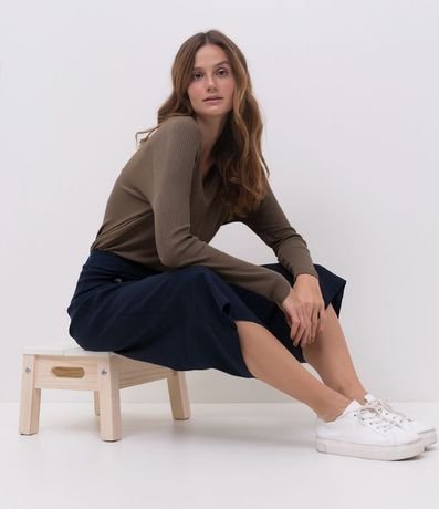 Blusa de Punto con Escote V Texturizada con Barra Mullet 5
