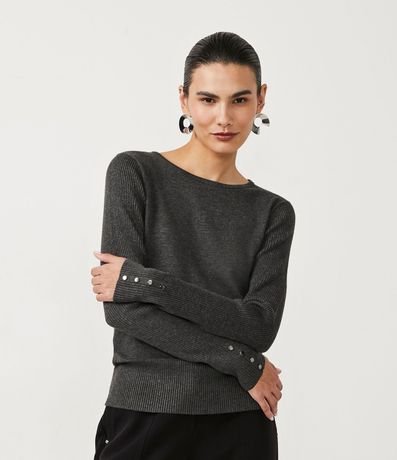 Suéter Alargado en Punto con Cuello Barco