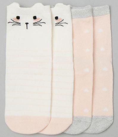 Kit con 2 Medias Infantil Estampa Gatitos y Pao Tam 19 al 34 1