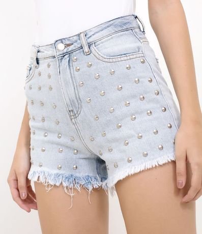 Short Femenino Jeans Cintura Alta con Tachas 1