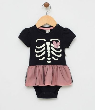 Vestido Body Infantil Estampa Esqueleto que Brilla en la Oscuridad Tam 0 a 18 meses 1