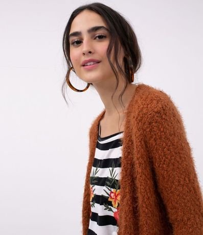 Campera Alargada de Punto con Peluche y Bolsillos 4