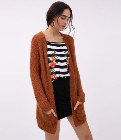 Campera Alargada de Punto con Peluche y Bolsillos 5