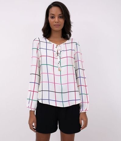 Blusa Femenina en Crepe a Cuadrillé con Ajuste