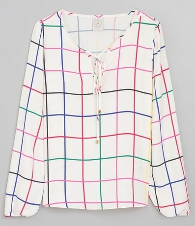 Blusa Femenina en Crepe a Cuadrillé con Ajuste 4