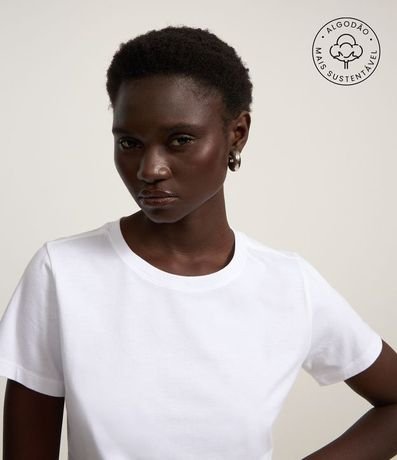 Blusa Alargada Básica en Algodón con Cuello Redondo y Manga Corta