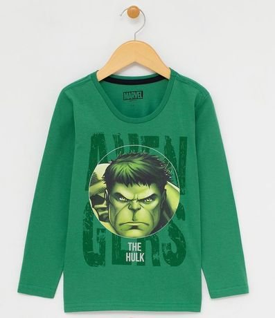 Camiseta Infantil Manga Larga con Estampa de Hulk Tam 4 a 14 1