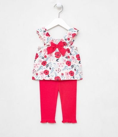 Conjunto Infantil Remera Estampa Floral con Lazo y Pantalón Legging - Tam 0 a 18 meses 1